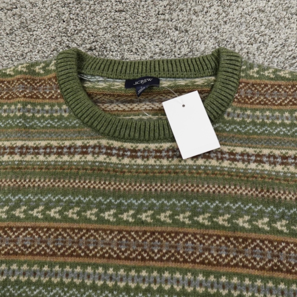 NEW J Crew Sweater Mens L Green Fair Isle Lambswool Crewneck Knit Pullover Cozy - Picture 3 of 13